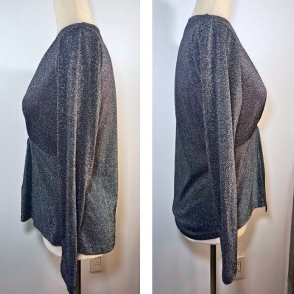 HEARTLOOM Dark Grey Sonora Shimmer Glitter Twist Front Long Sleeve Top Size M - Picture 6 of 10